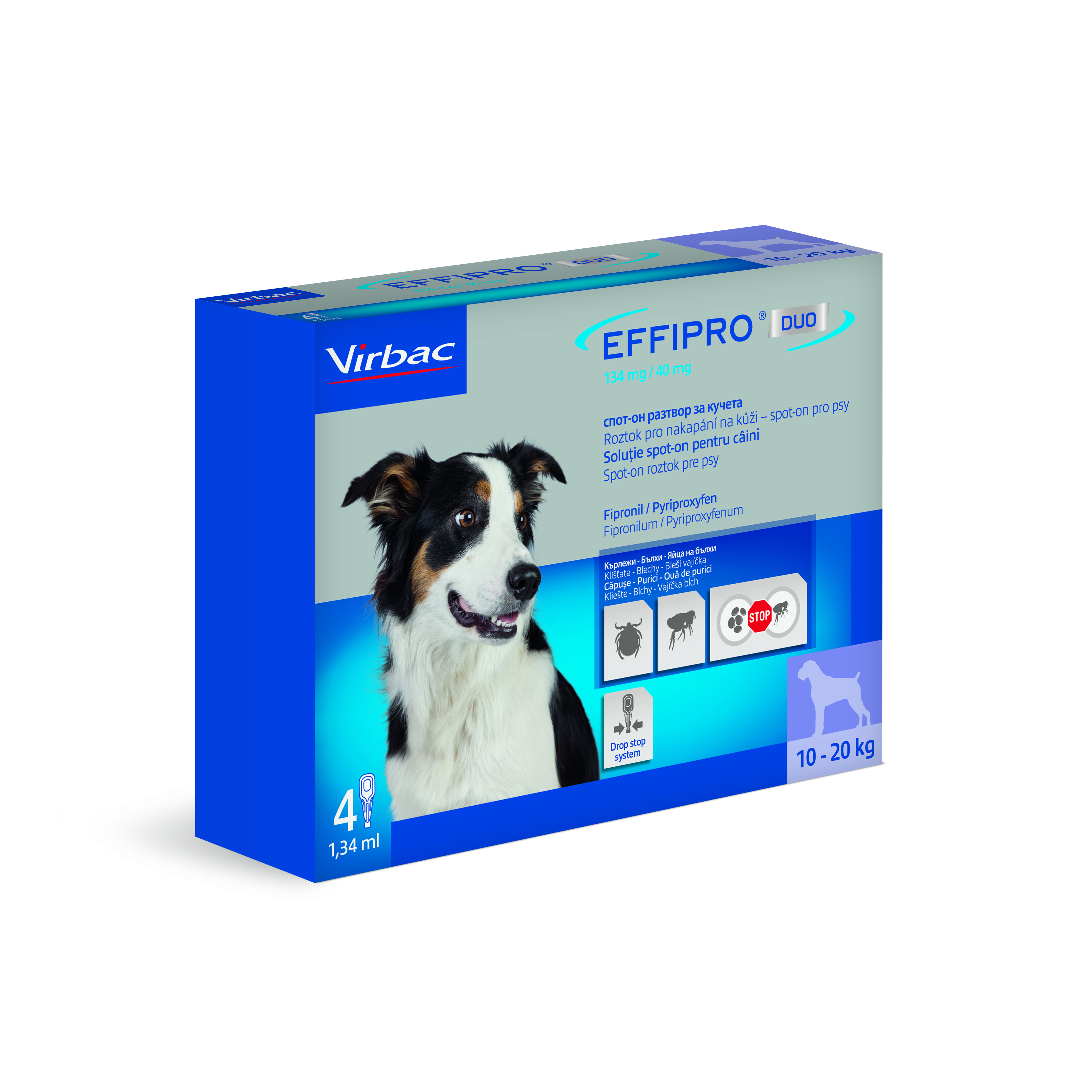 Effipro duo 134mg/40 mg, roztok pro nakapání na kůži - spot-on pro střední psy 4 x 1,34 ml