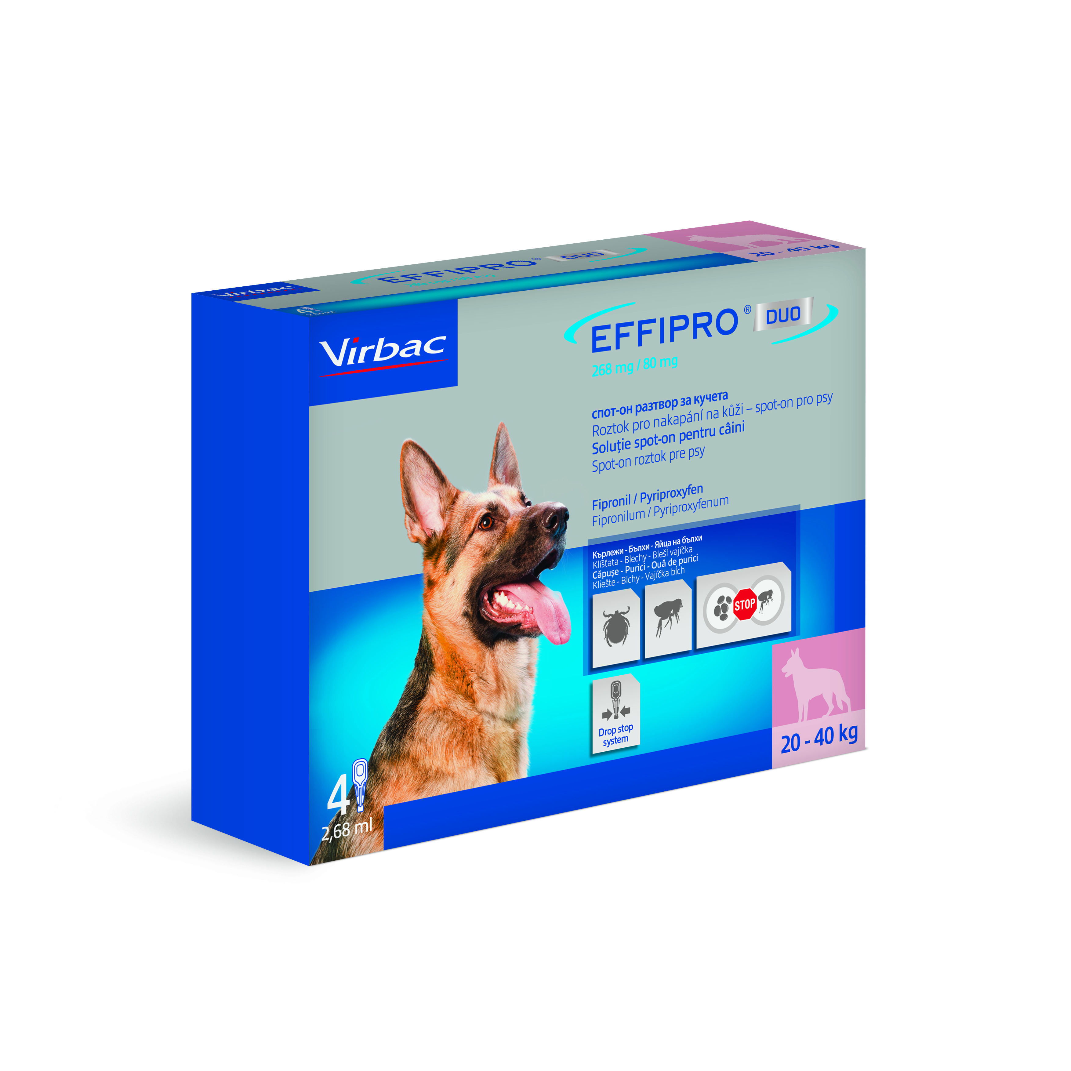 Effipro duo 268 mg/80 mg, roztok pro nakapání na kůži – spot-on pro velké psy 4 x 2,68 ml