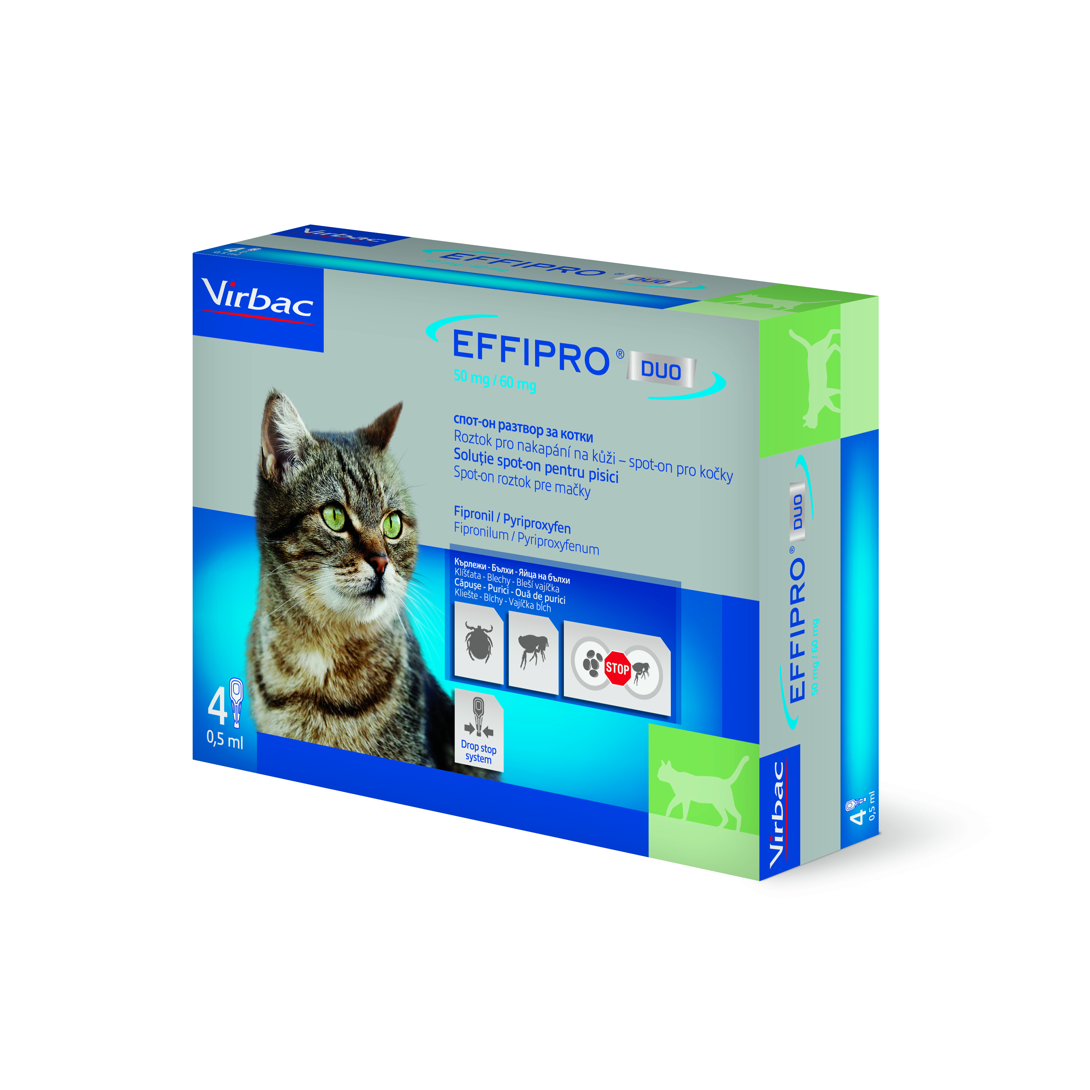 Effipro duo 50 mg/60 mg, roztok pro nakapání na kůži – spot-on pro kočky 4 x 0,5 ml