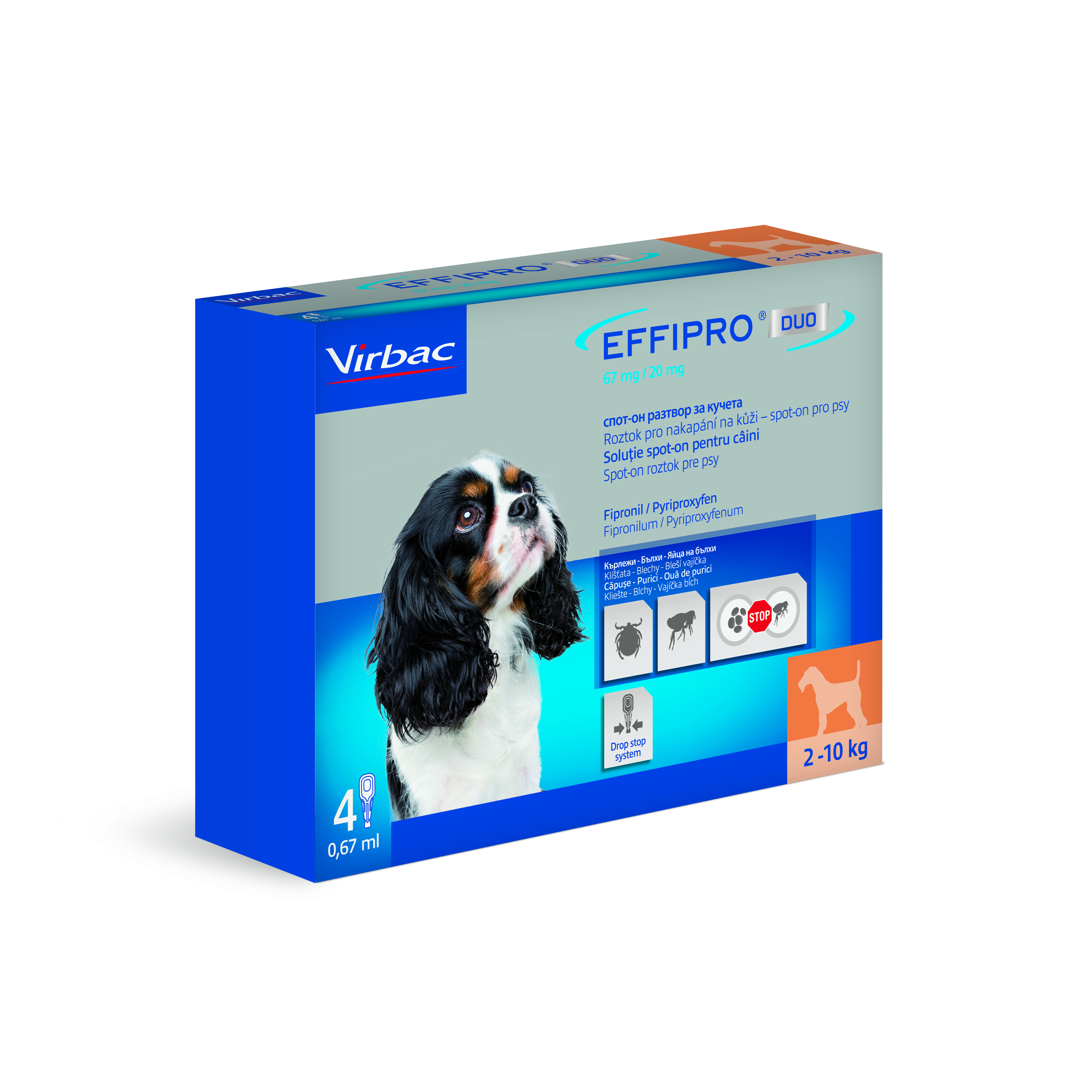 Effipro duo 67 mg/20 mg, roztok pro nakapání na kůži – spot-on pro malé psy 4 x 0,67 ml
