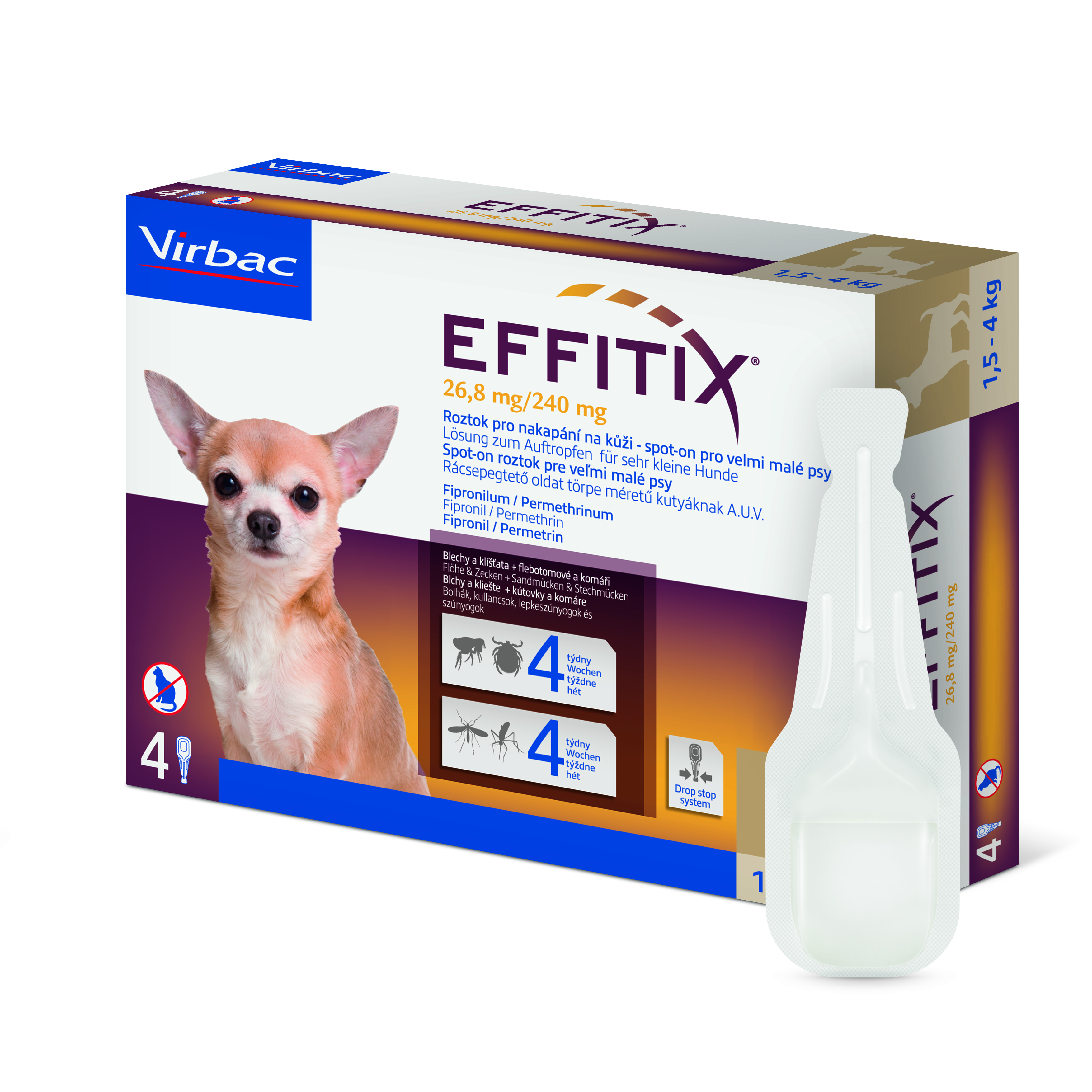 Effitix 26,8 mg/240 mg, roztok pro nakapání na kůži - spot-on pro velmi malé psy 4 x 0,44 ml