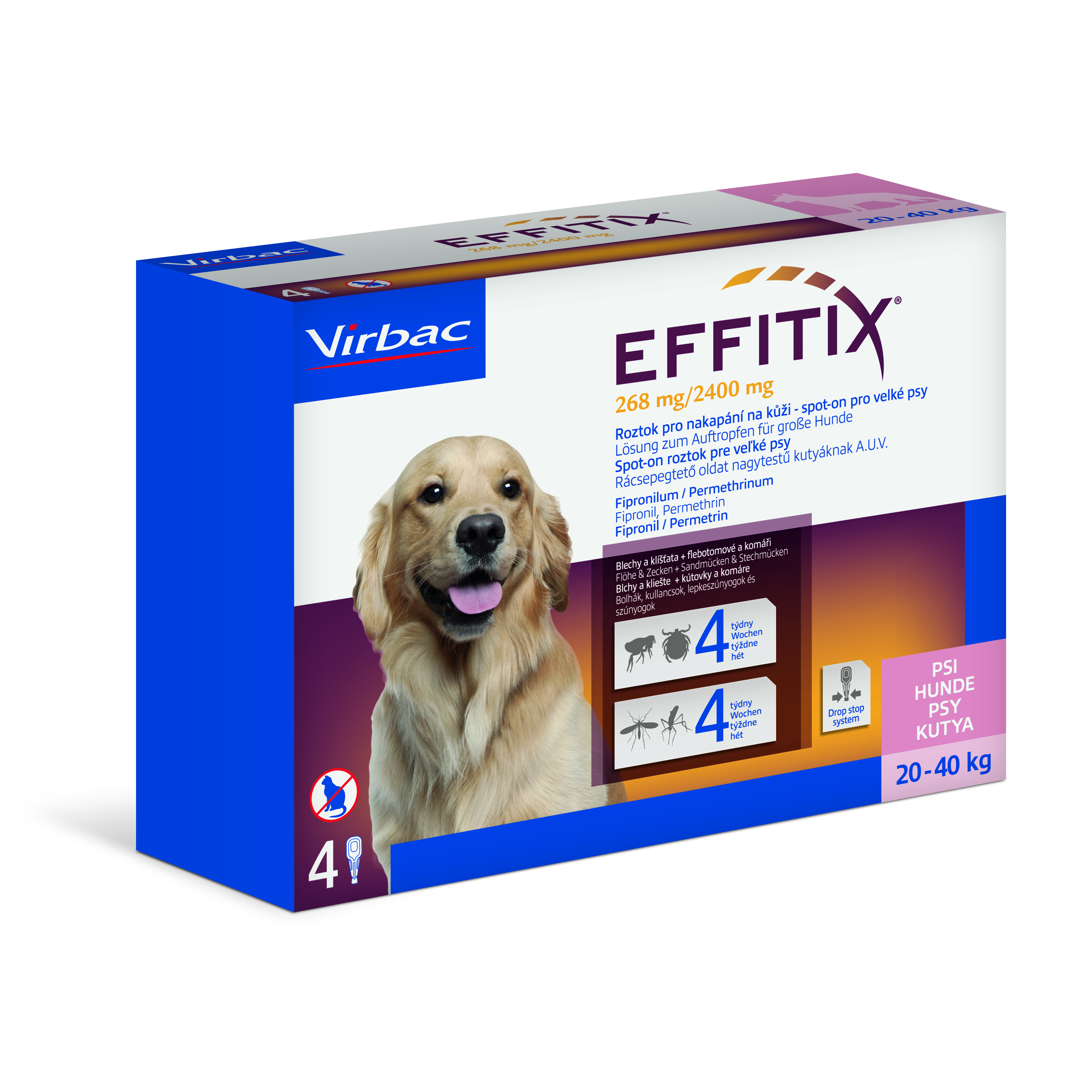 Effitix 268 mg/2400 mg, roztok pro nakapání na kůži - spot-on pro velké psy 4 x 4,4 ml
