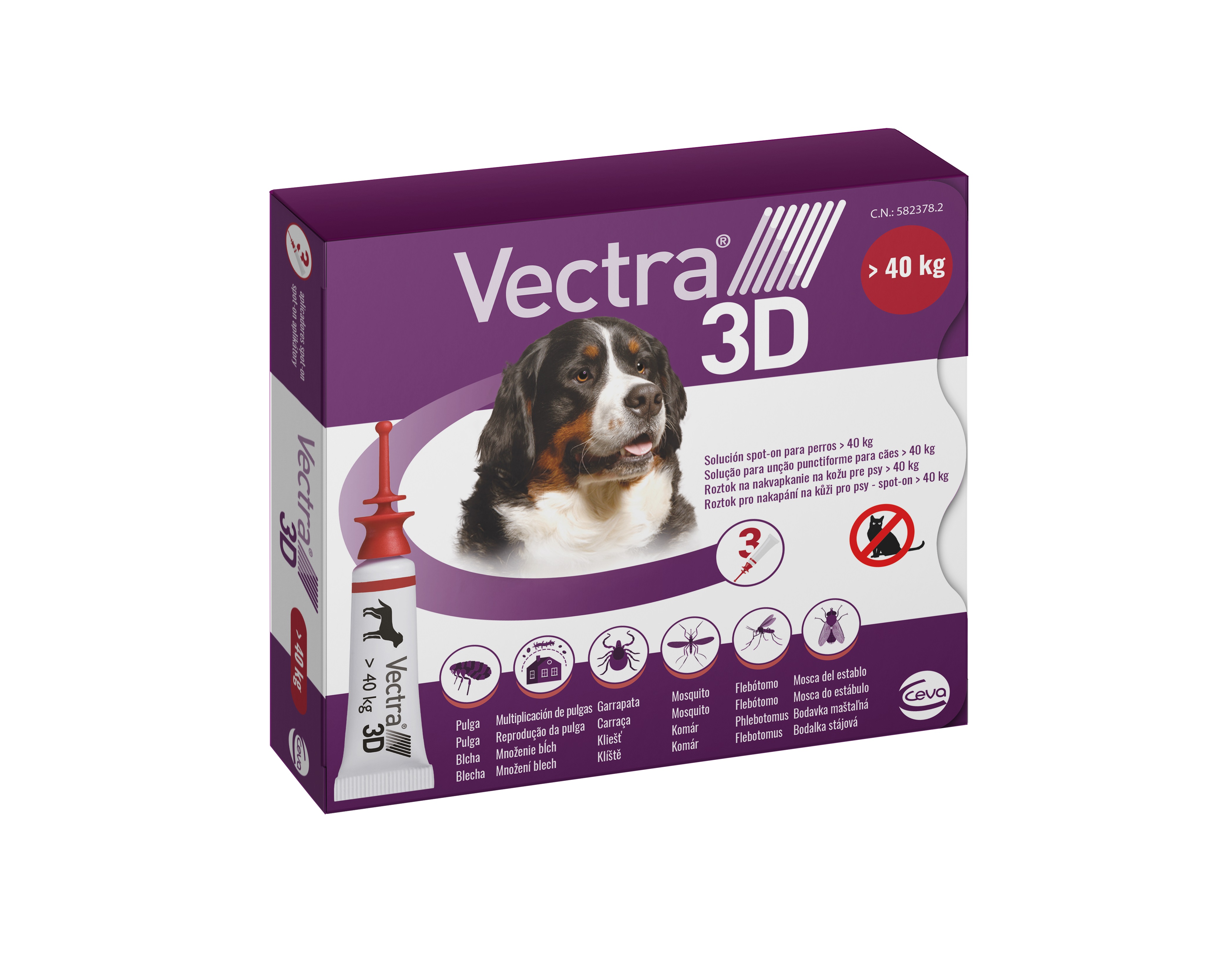 VECTRA 3D roztok pro nakapání na kůži - spot on pro psy + 40kg 3 x 8 ml
