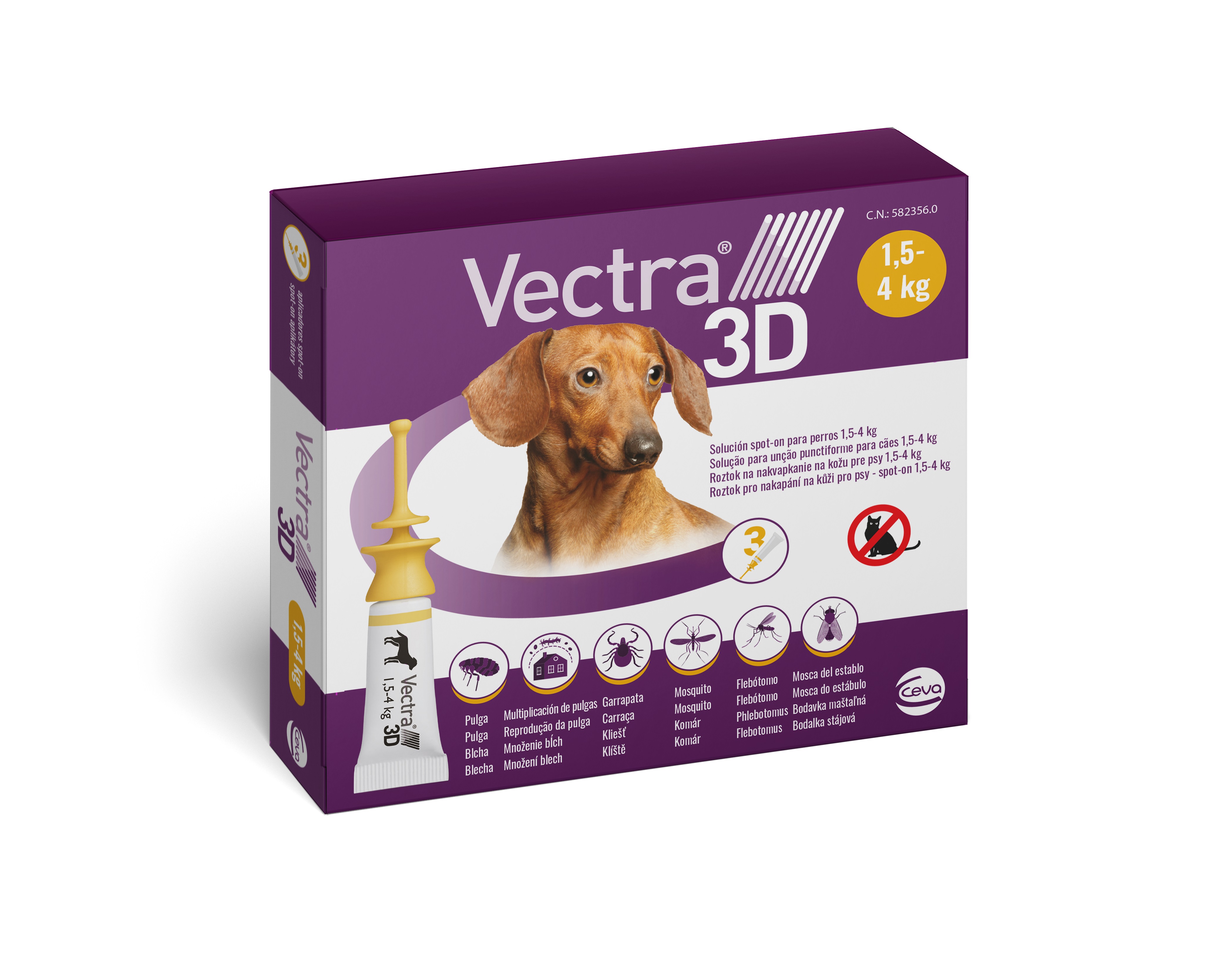 VECTRA 3D roztok pro nakapání na kůži - spot on pro psy 1,5 - 4kg 3 x 0,8 ml