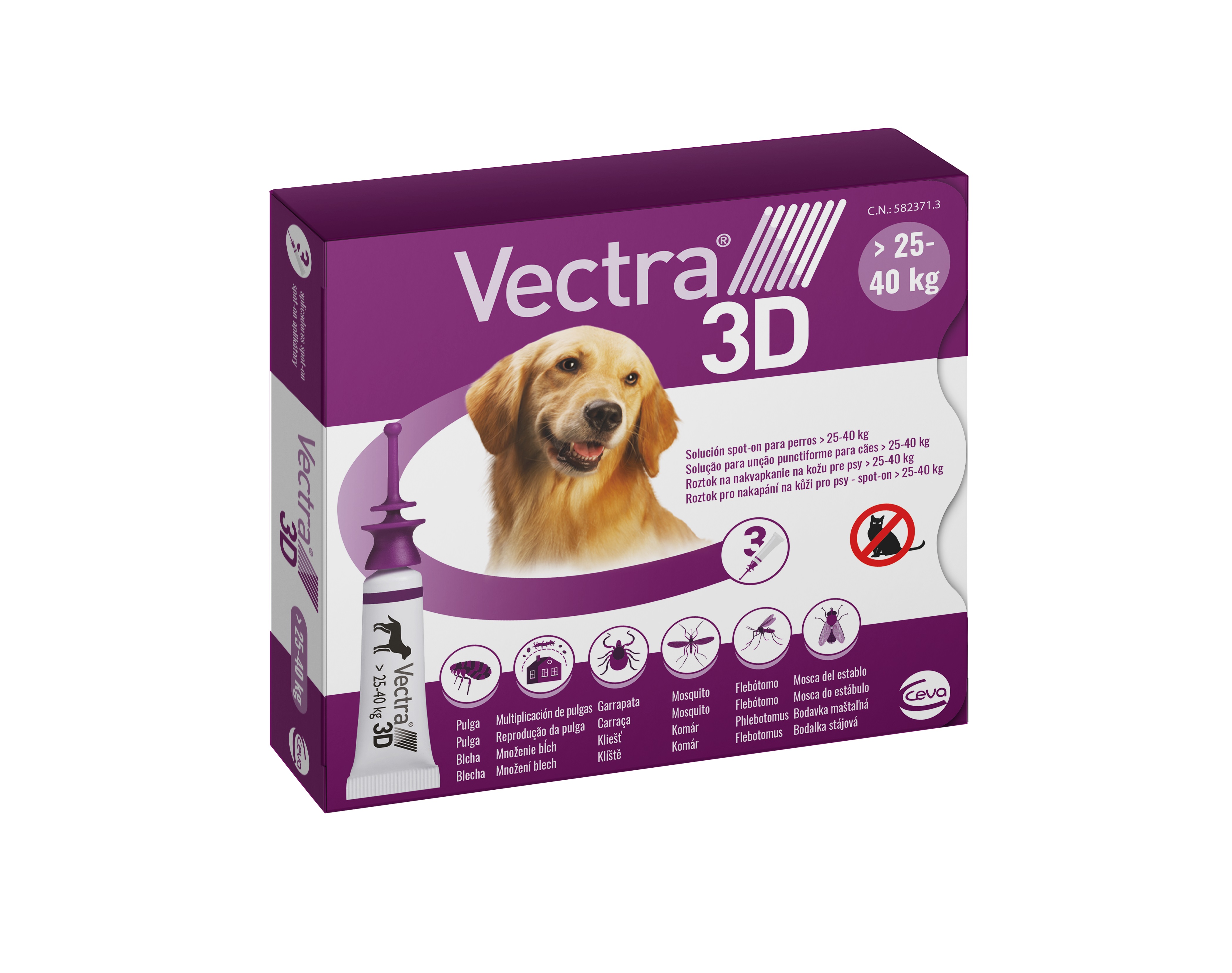 VECTRA 3D roztok pro nakapání na kůži - spot on pro psy 25 - 40kg 3 x 4,7 ml