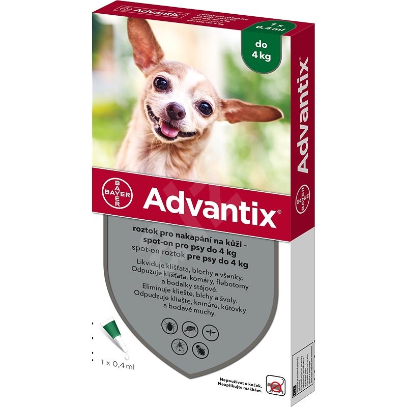 ADVANTIX roztok pro nakapání na kůži – spot-on  pro psy do 4 kg 1 x 0.4 ml
