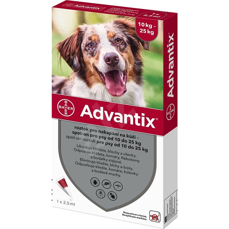 ADVANTIX roztok pro nakapání na kůži – spot-on pro psy od 10 do 25 kg 1 x 2.5 ml