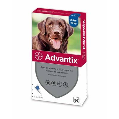 ADVANTIX roztok pro nakapání na kůži – spot-on pro psy od 25 kg do 40 kg 1 x 4 ml