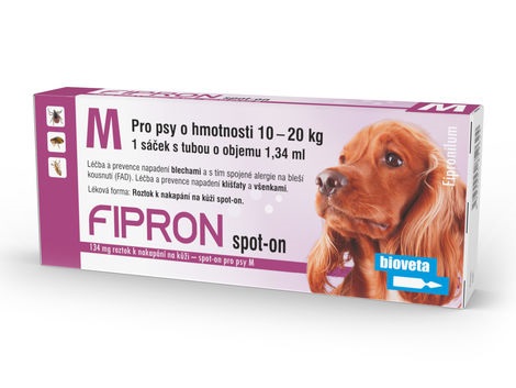 FIPRON 134 mg roztok pro nakapání na kůži - spot-on pro psy M 1 x 1,34 ml